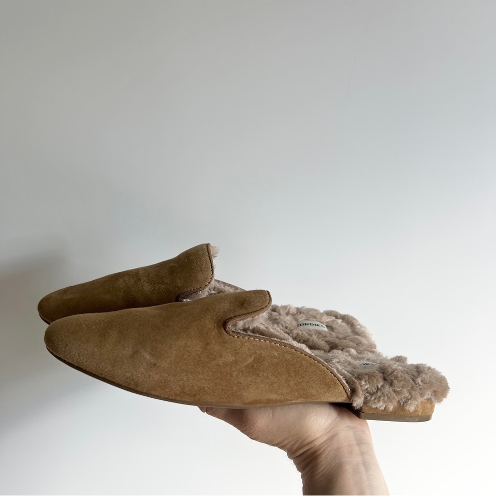 Birdies The Phoebe Mule Slipper Camel Suede Leather Cream Faux Fur Size 8 - Picture 5 of 16